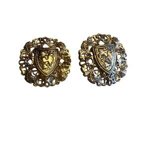 Gold Tone Clipon Earrings Vintage Family Crest Style